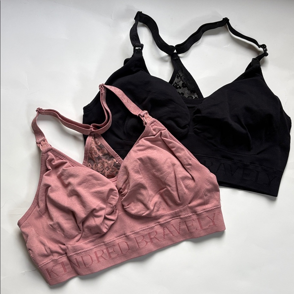 Kindred Bravely Lace-Back Nursing Bralette Lot-2 black dusty rose size large